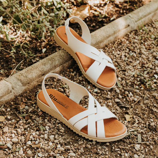 Sandalia plana mujer piel blanco Flourita