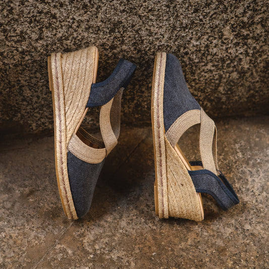 Sandalia cuña alpargata esparto mujer azul Carla