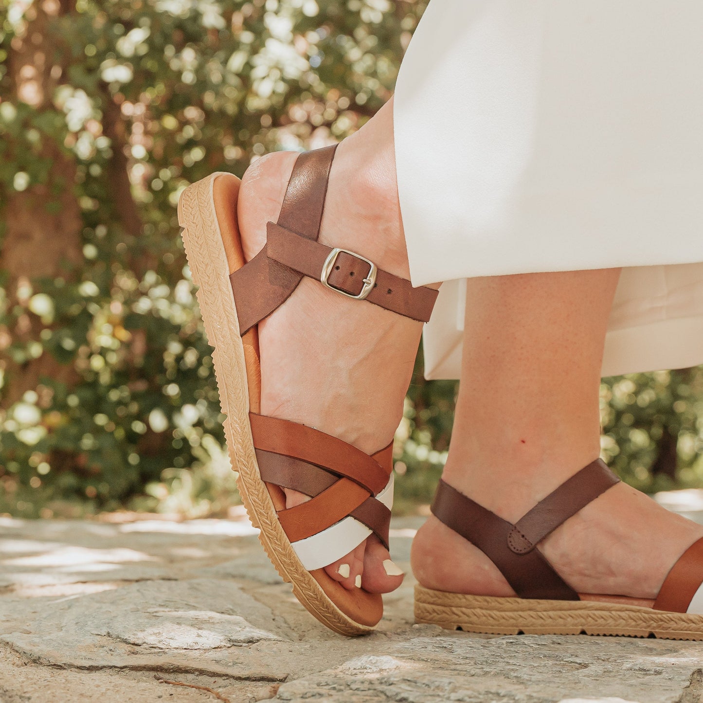 Sandalias planas mujer piel multicuero Tanzanita
