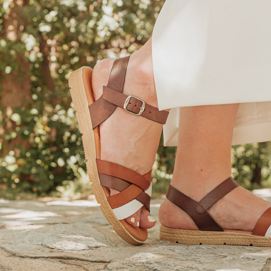 Sandalias planas mujer piel multicuero Tanzanita