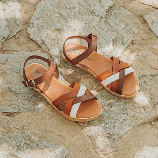 Sandalias planas mujer piel multicuero Tanzanita