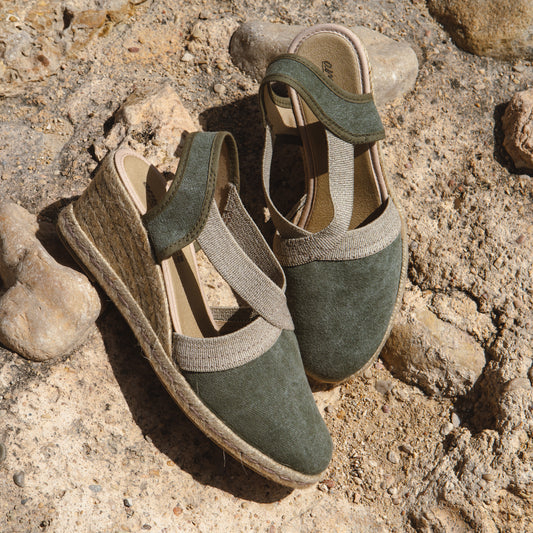 Sandalia cuña alpargata esparto mujer verde Carla