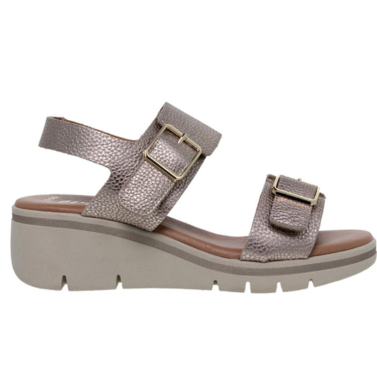 Sandalia Cuña Mujer piel Platino Marcela