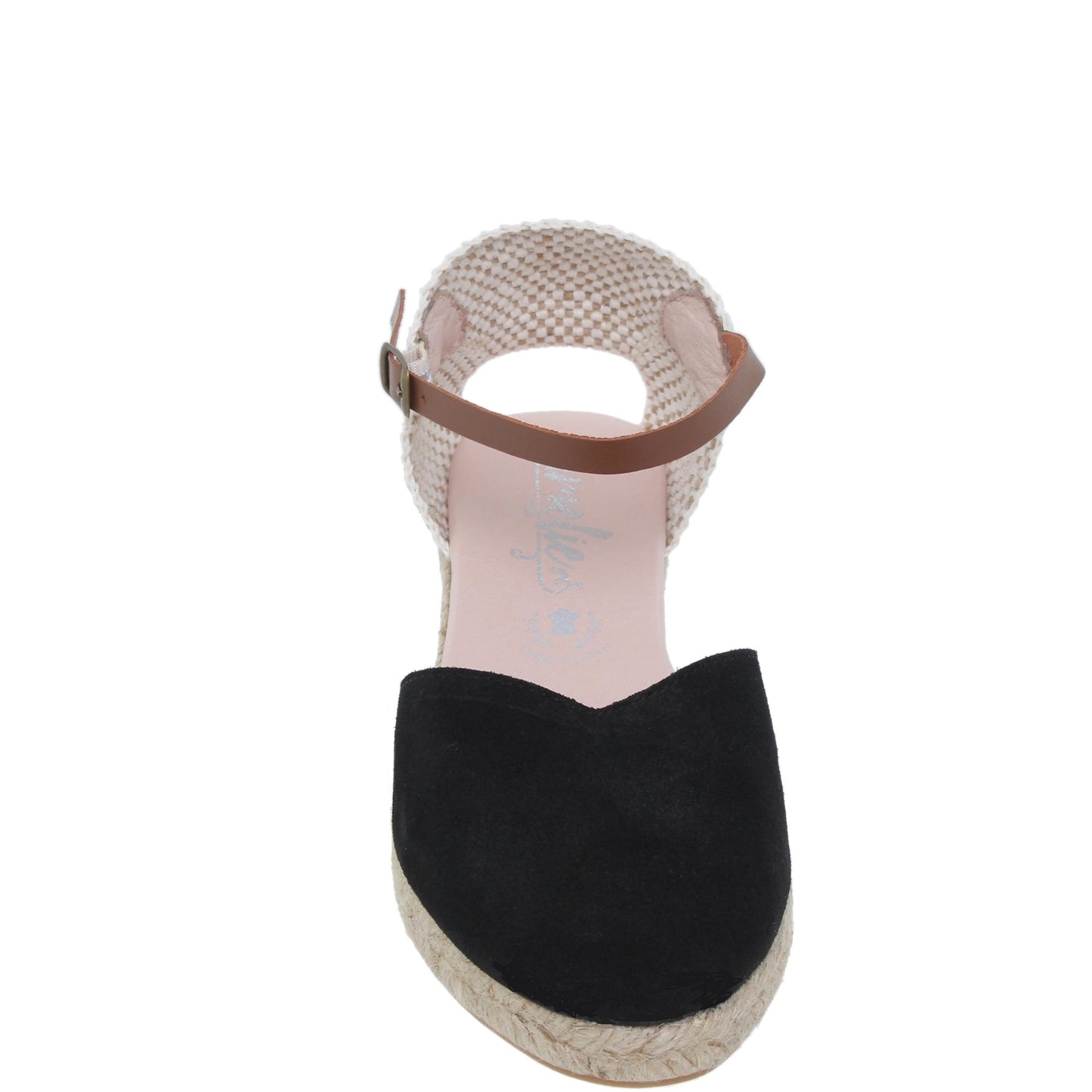 Sandalia cuña alpargata esparto mujer piel negro Cactus