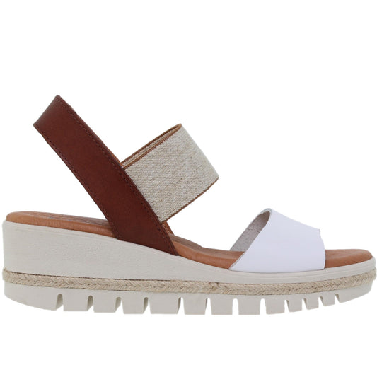Sandalia cuña mujer piel blanco Cuarzo