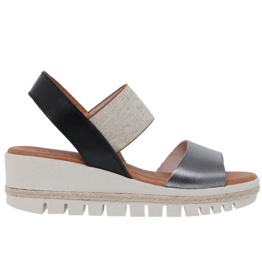 Sandalia cuña mujer piel plomo Cuarzo