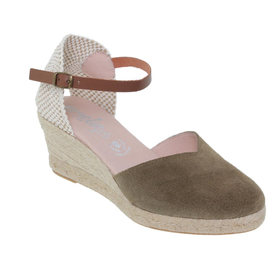 Sandalia cuña alpargata esparto mujer piel kaki Lilium