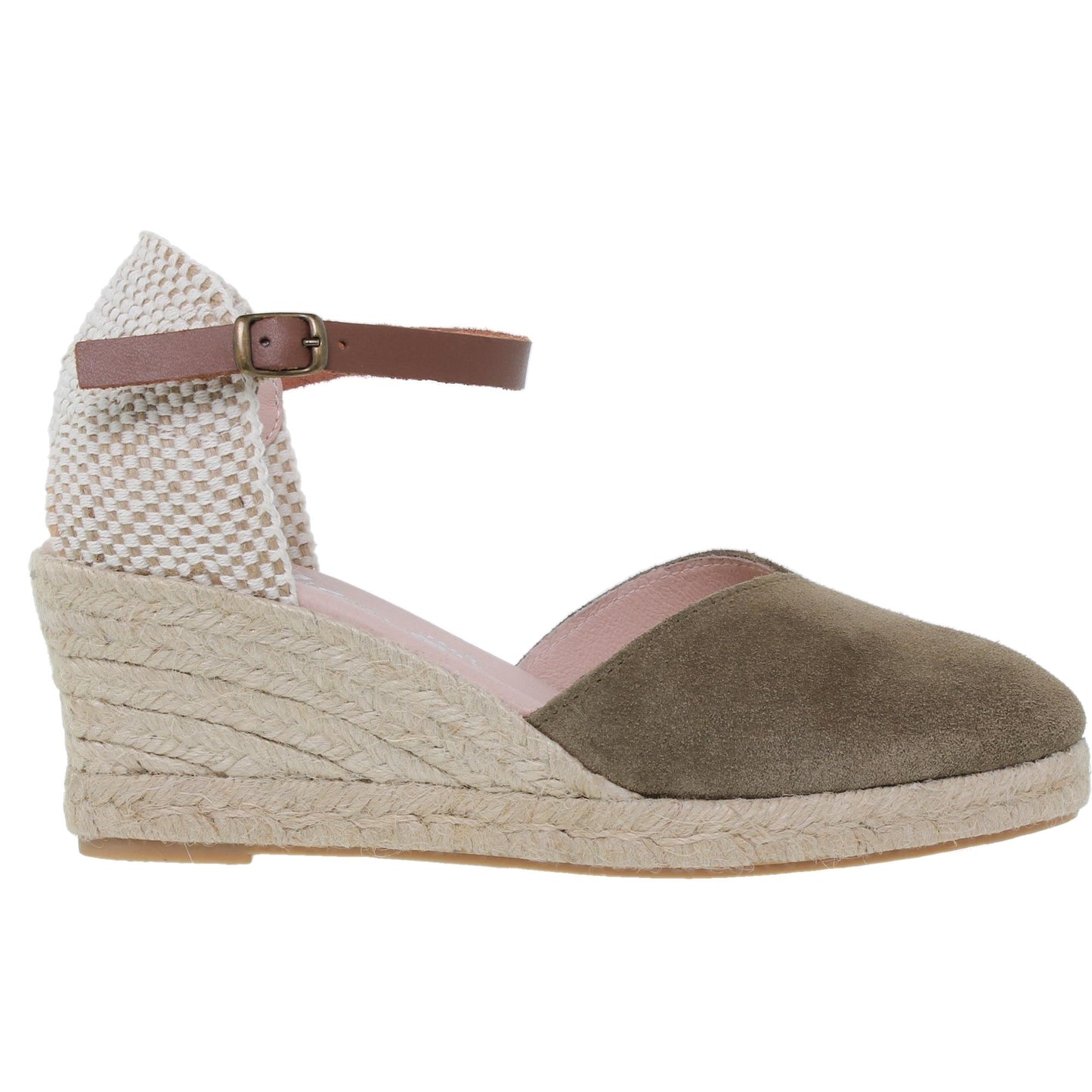 Sandalia cuña alpargata esparto mujer piel kaki Lilium