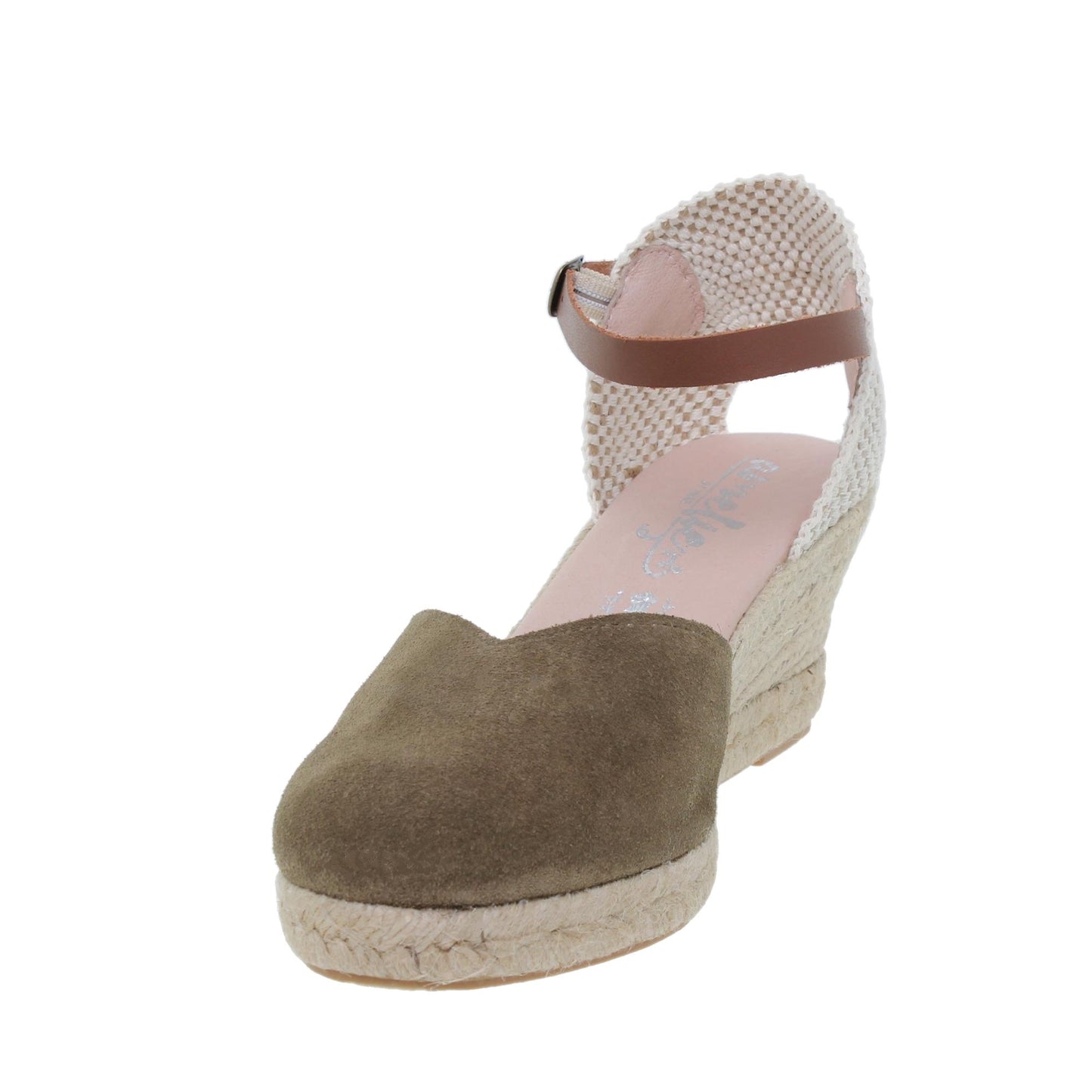 Sandalia cuña alpargata esparto mujer piel kaki Lilium