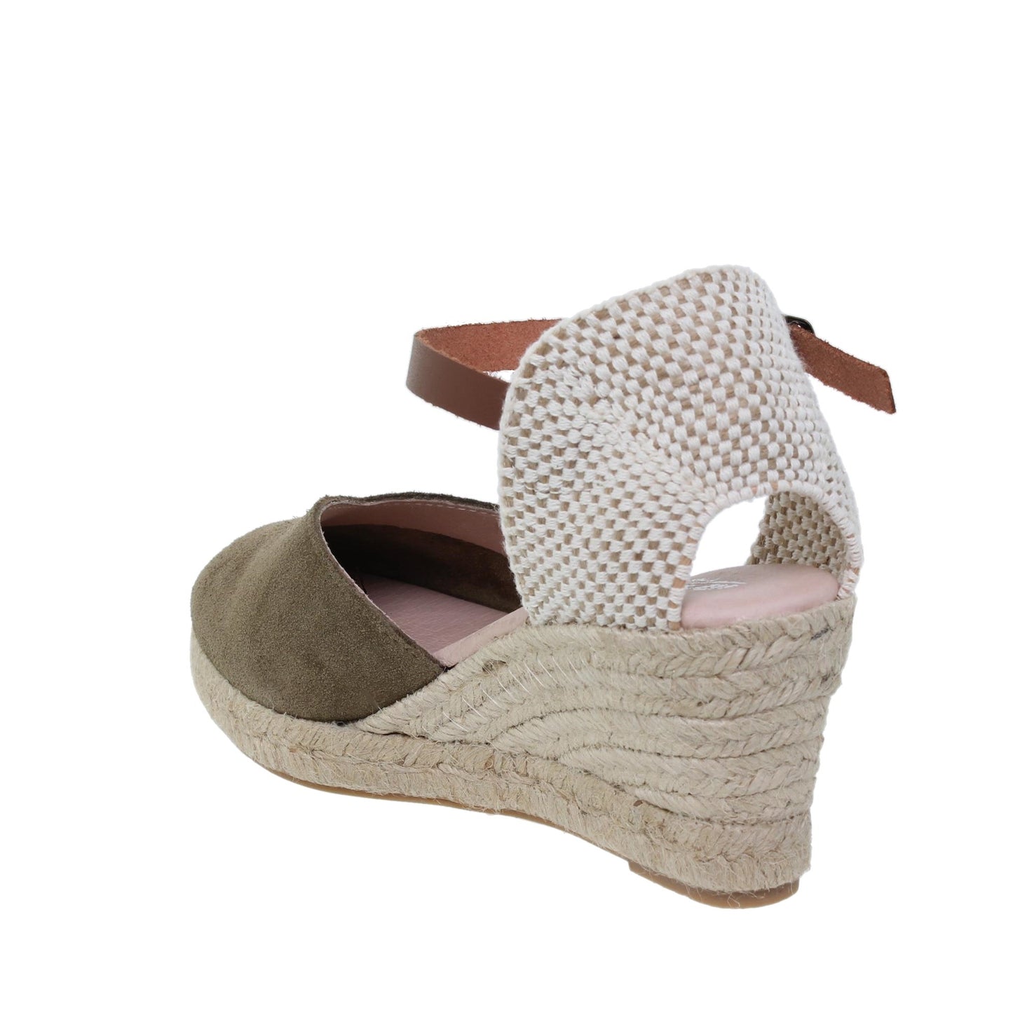 Sandalia cuña alpargata esparto mujer piel kaki Lilium