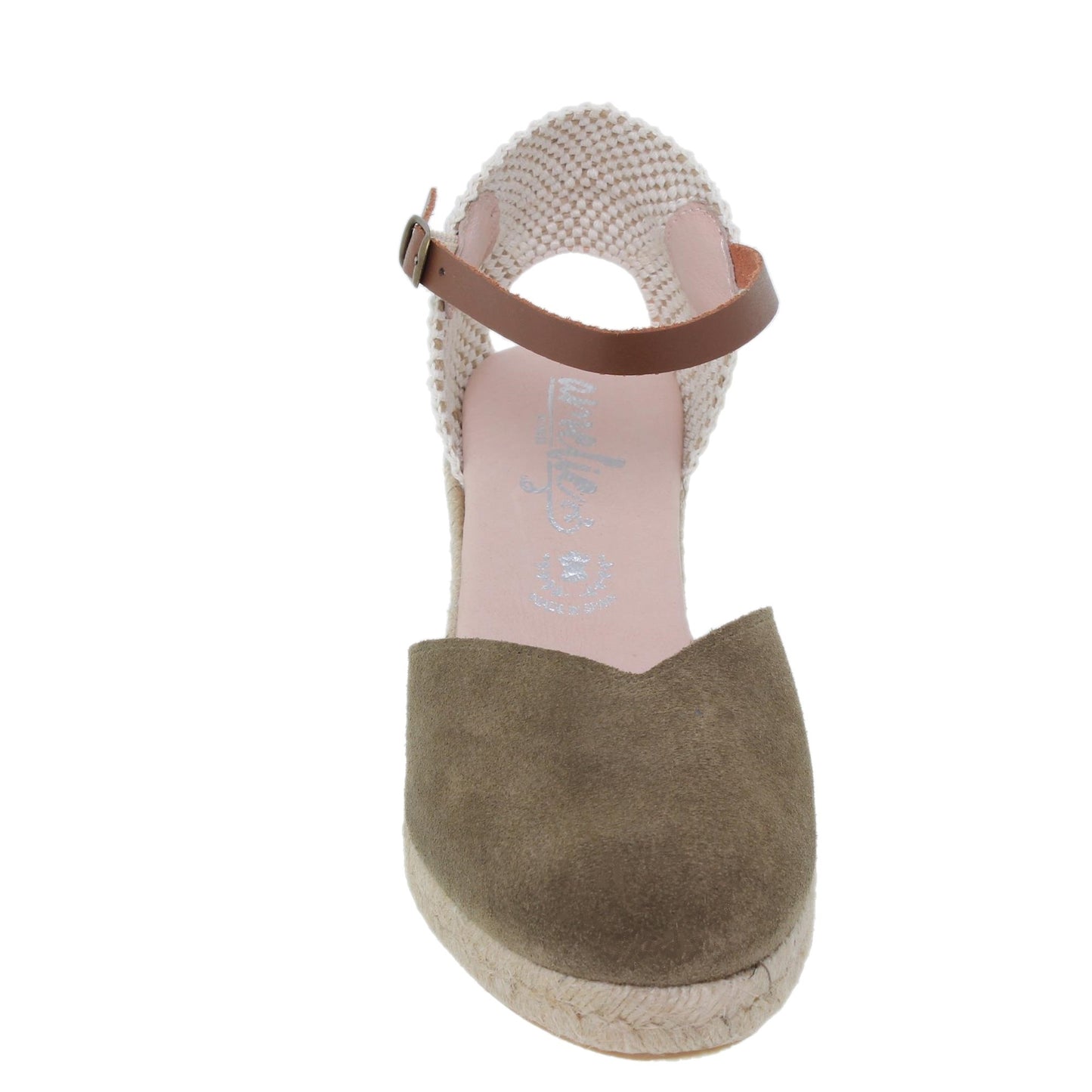 Sandalia cuña alpargata esparto mujer piel kaki Lilium