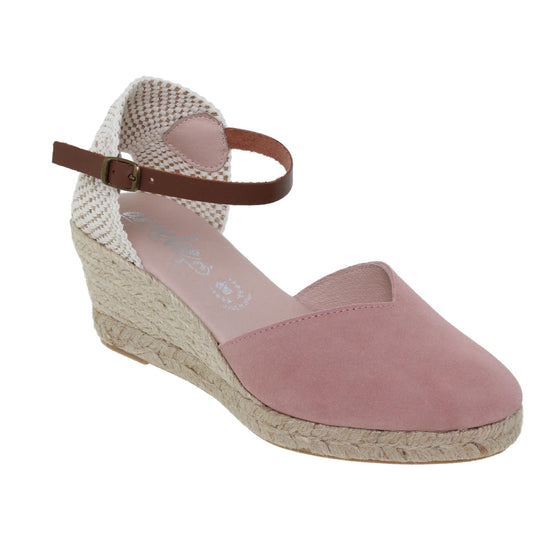 Sandalia cuña alpargata esparto mujer piel rosa Lilium