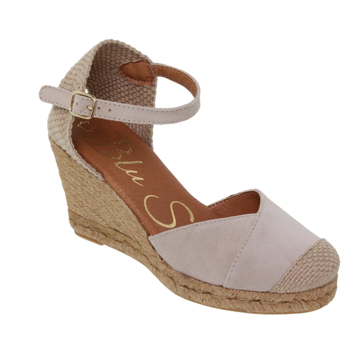 Sandalia cuña alpargata esparto mujer piel beige Lourdes