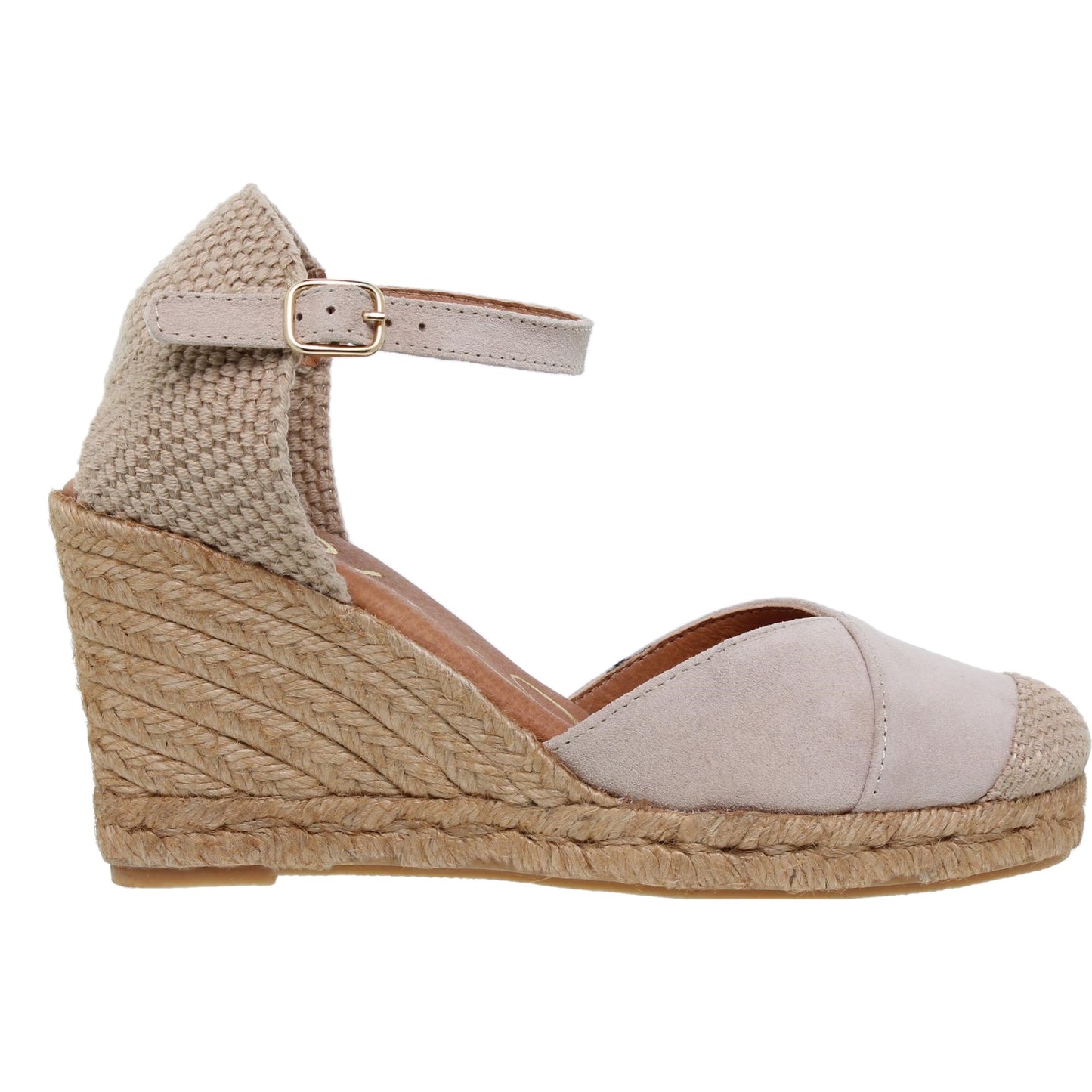 Sandalia cuña alpargata esparto mujer piel beige Lourdes