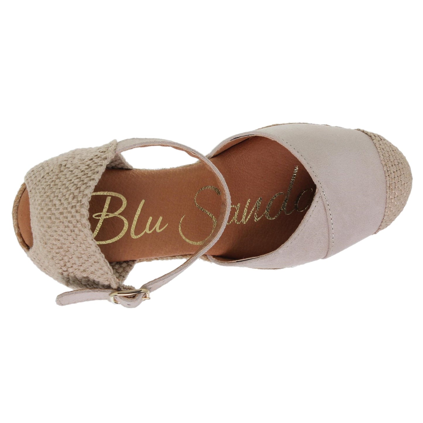 Sandalia cuña alpargata esparto mujer piel beige Lourdes