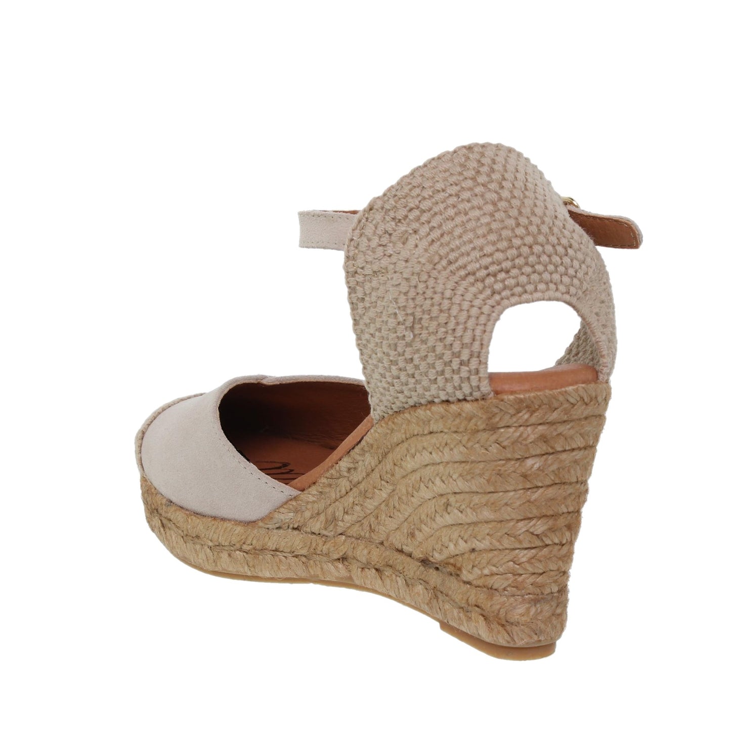 Sandalia cuña alpargata esparto mujer piel beige Lourdes