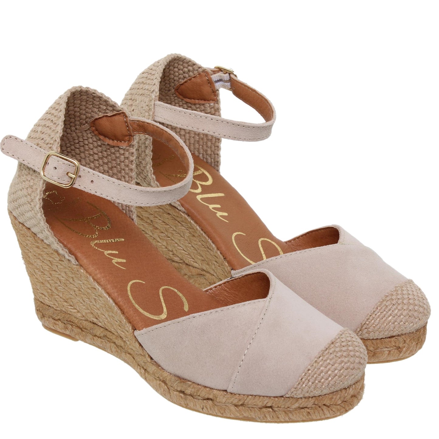 Sandalia cuña alpargata esparto mujer piel beige Lourdes