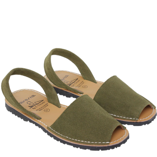 Abarcas Sandalia Menorquinas Mujer piel Kaki Marina