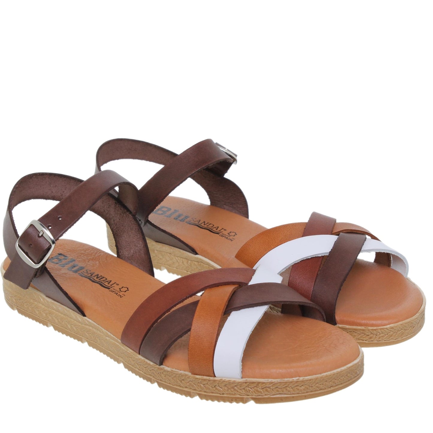 Sandalias planas mujer piel multicuero Tanzanita