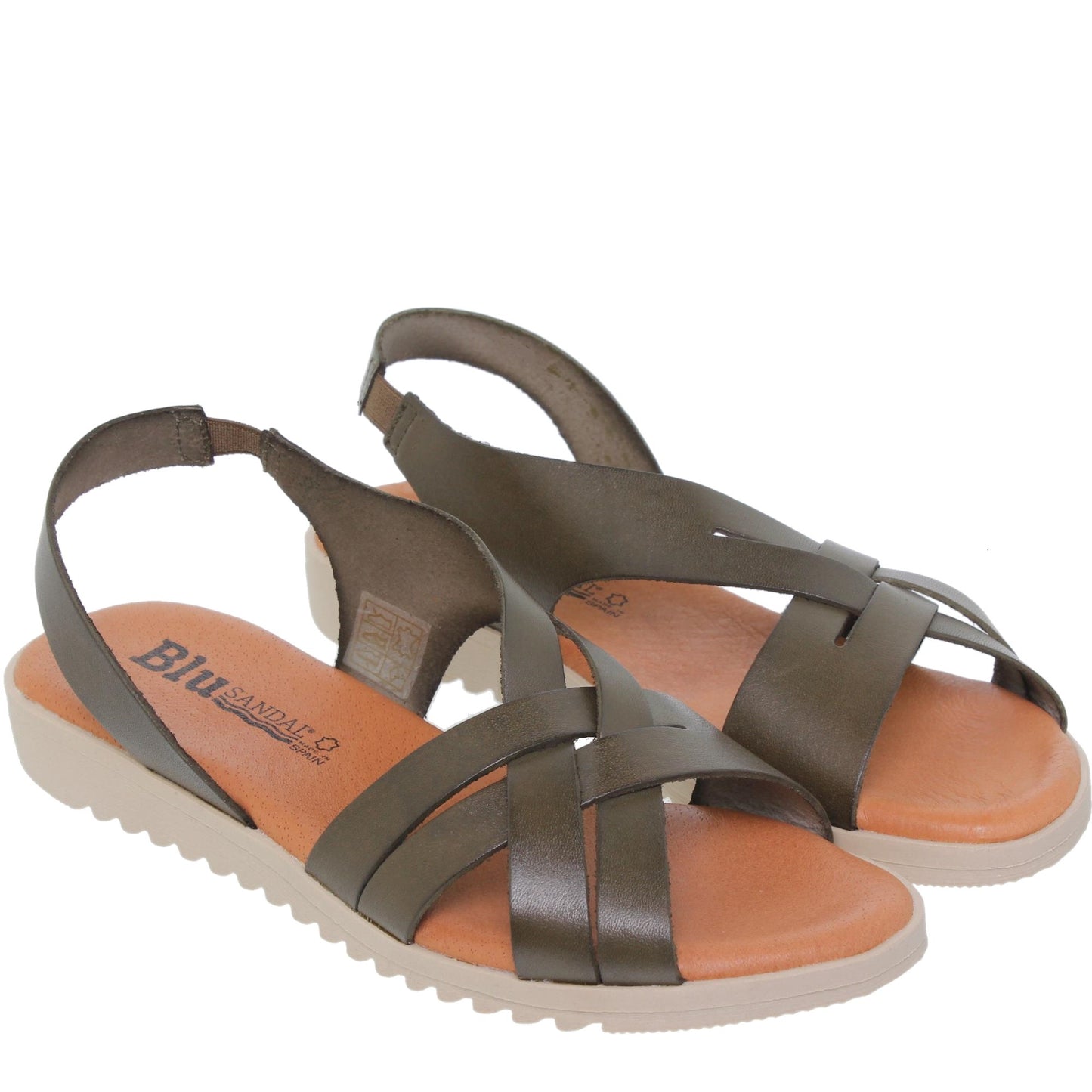 Sandalia plana mujer piel kaki Fluorita