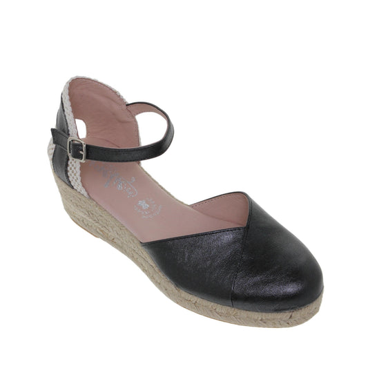 Sandalia Cuña Alpargata Mujer Nuria Negro