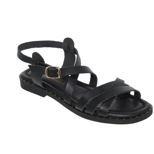 Sandalias planas mujer piel negro Aroa