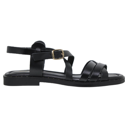 Sandalias planas mujer piel negro Aroa