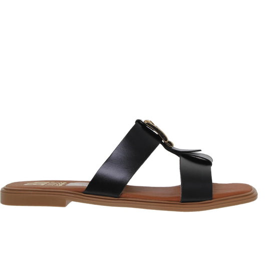 Sandalias planas mujer piel Negro Uma