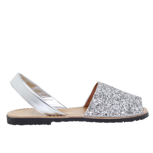 Abarcas Sandalia Menorquinas Mujer Plata Brillo Marina