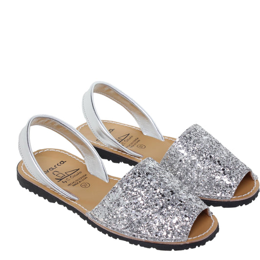 Abarcas Sandalia Menorquinas Mujer Plata Brillo Marina