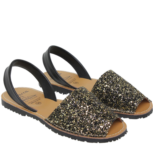 Abarcas menorquinas planas mujer glitter multinegro Marina