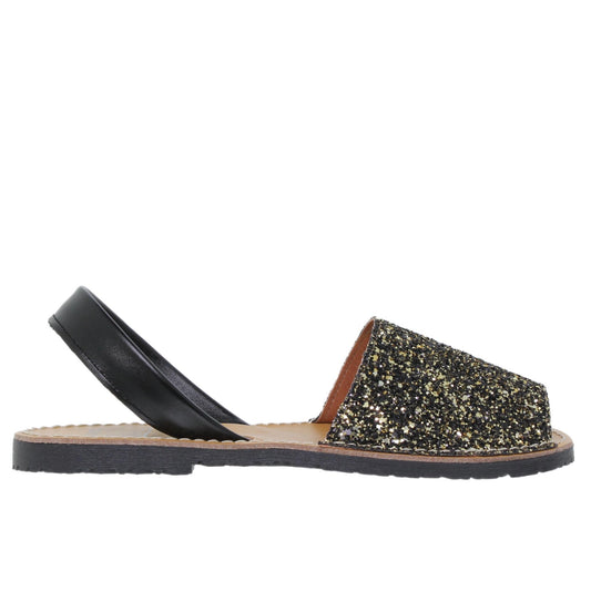 Abarcas menorquinas planas mujer glitter multinegro Marina
