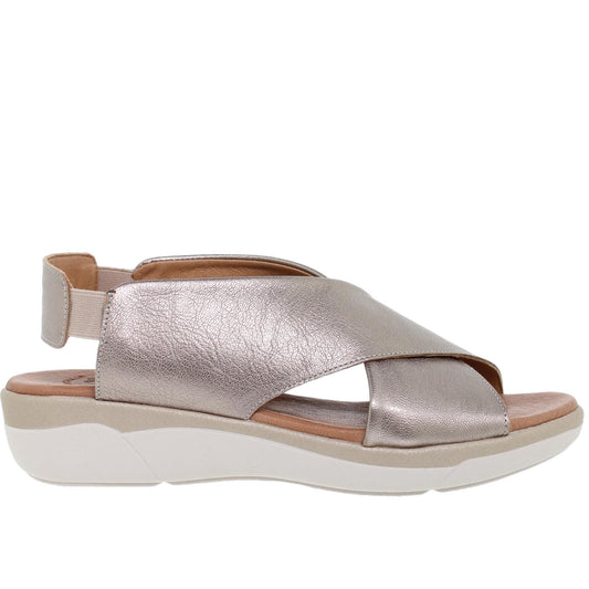 Sandalia cuña mujer piel oro Camelia