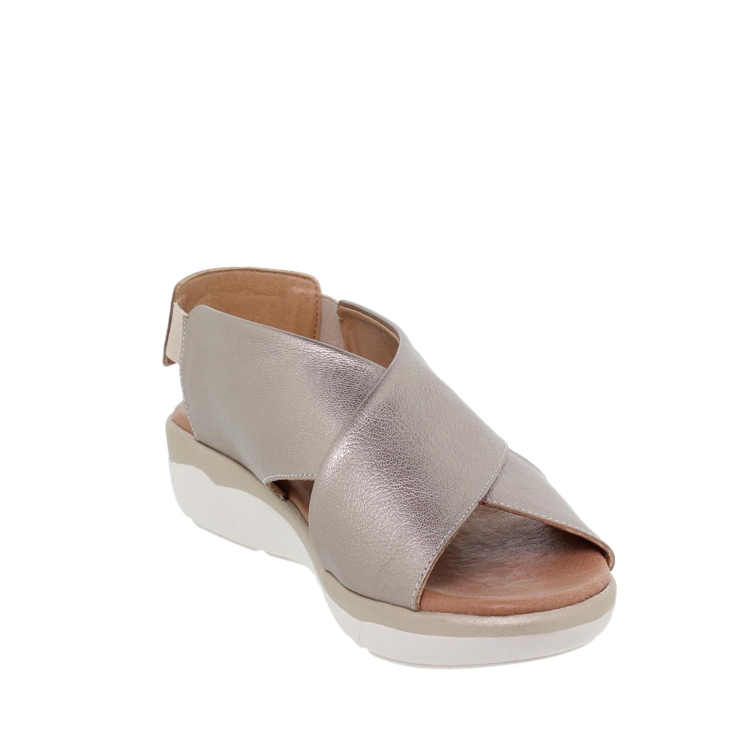 Sandalia cuña mujer piel oro Camelia