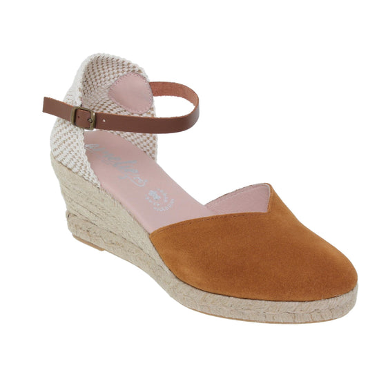 Sandalia cuña alpargata esparto mujer piel cuero Lilium