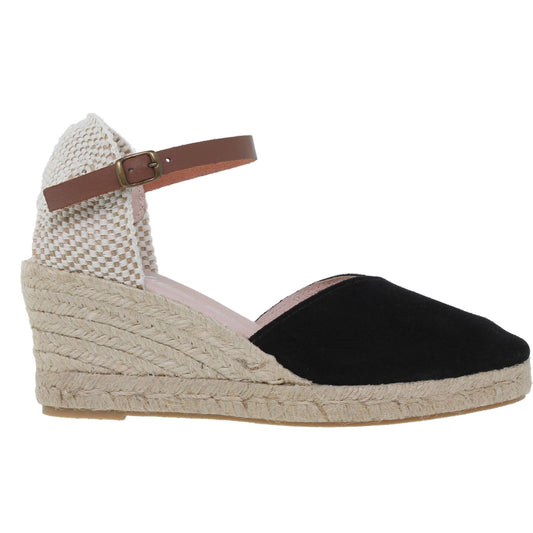 Sandalia cuña alpargata esparto mujer piel negro Lilium