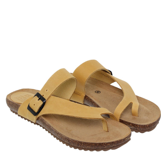 Sandalia plana mujer piel mostaza Venturina