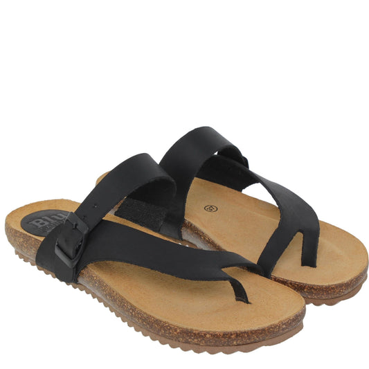Sandalia plana mujer piel negro Venturina