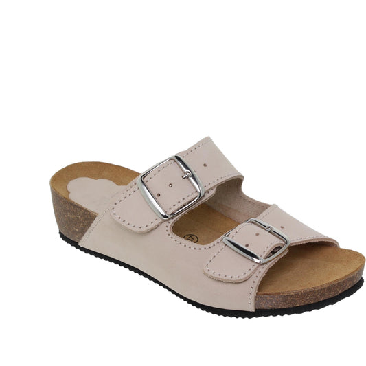 Sandalia cuña mujer piel arena Shungita