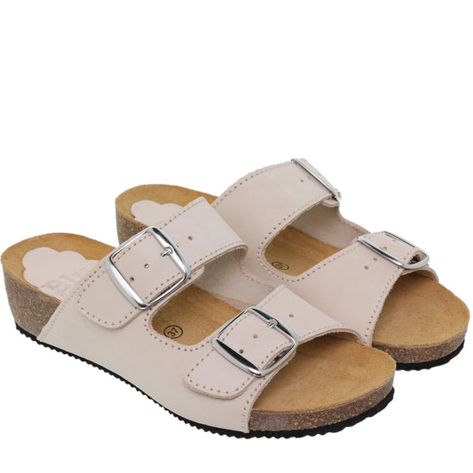 Sandalia cuña mujer piel arena Shungita