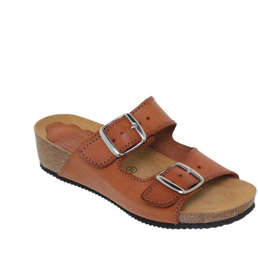 Sandalia cuña mujer piel cuero Shungita