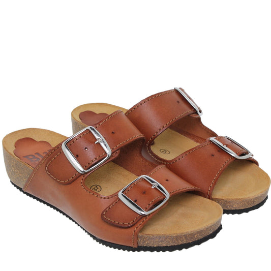 Sandalia cuña mujer piel cuero Shungita