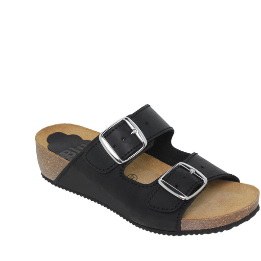 Sandalia cuña mujer piel negro Shungita