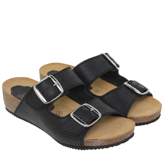 Sandalia cuña mujer piel negro Shungita