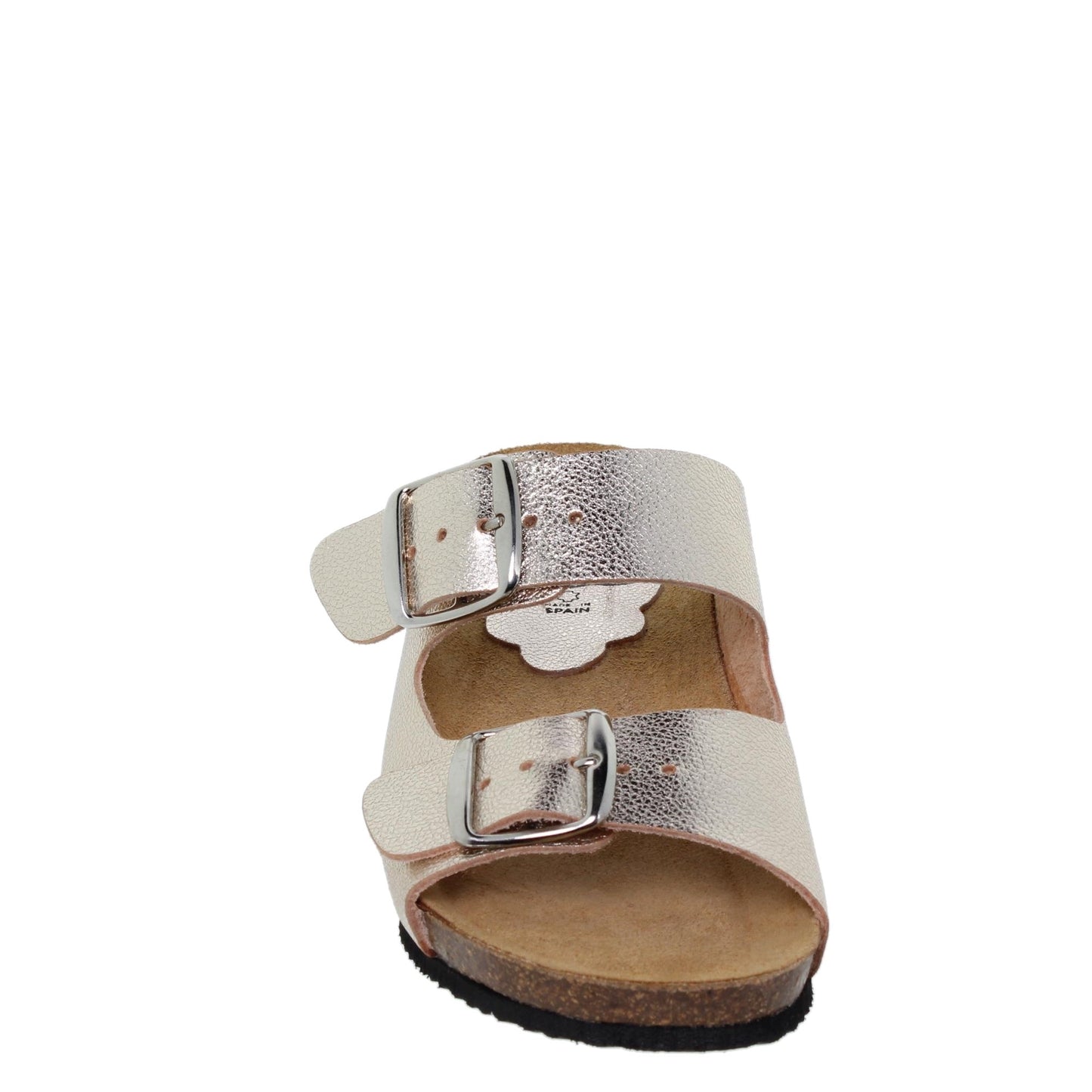 Sandalia cuña mujer piel platino Shungita