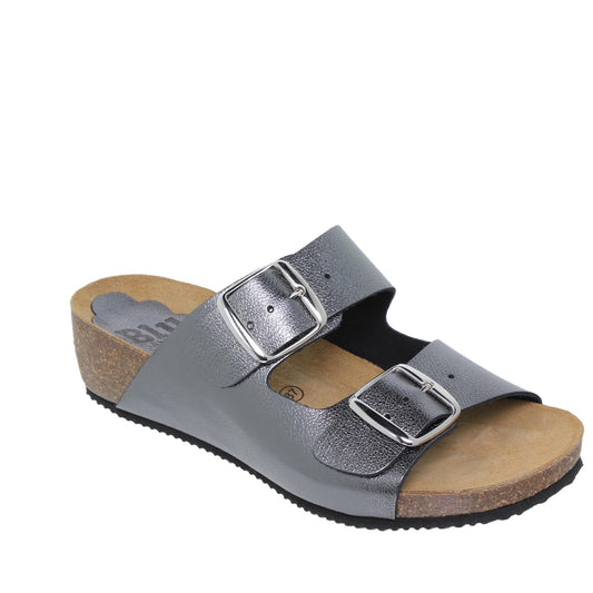 Sandalia cuña mujer piel plomo Shungita