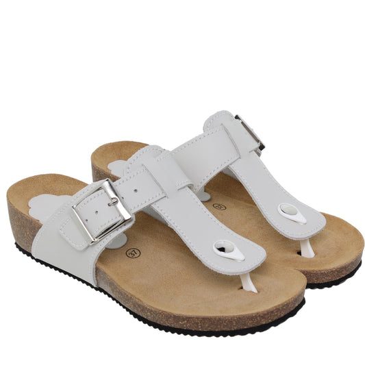 Sandalia cuña mujer piel blanco Esmeralda