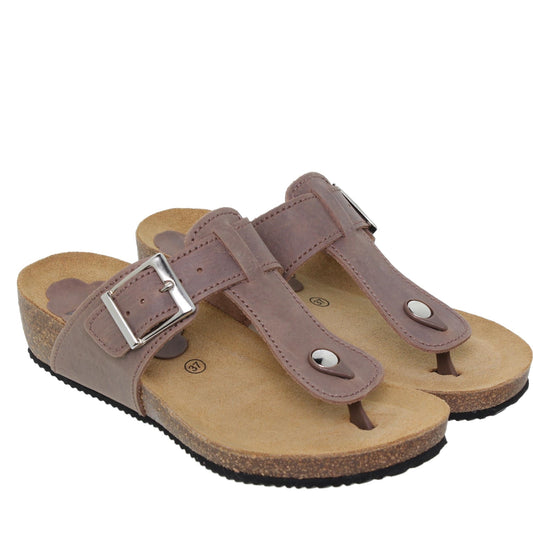 Sandalia cuña mujer piel marrón Esmeralda