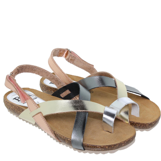 Sandalia plana mujer piel metal Amatista