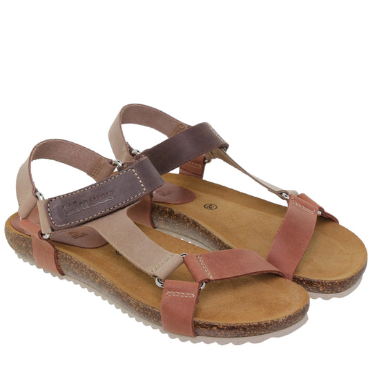 Sandalias deportivas mujer bio piel cuero Aguamarina